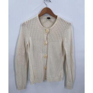GAP Wool Angora Blend Cable Knit Button-Down Pullover Cardigan Sweater Cream M